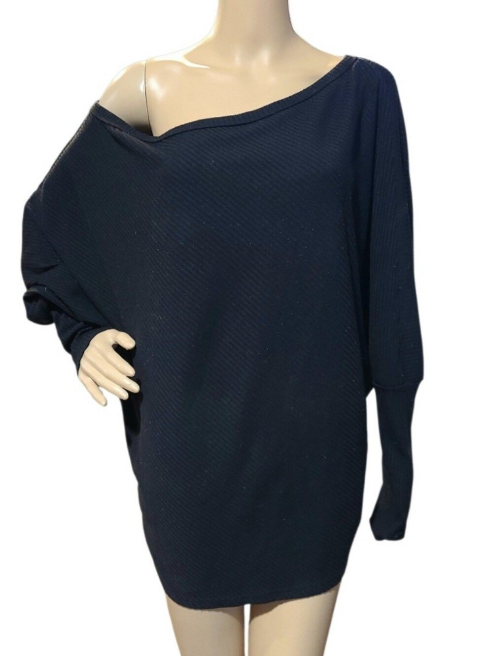 BOGO: Women's Black Ribbed Off-the-Shoulder Long Sleeve Top